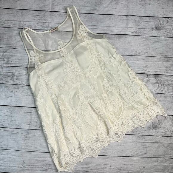 MOUSSY Ivory Tank Top Blouse with Lace Overlay  Size 160/80A = Small  Lined - Picture 1 of 7